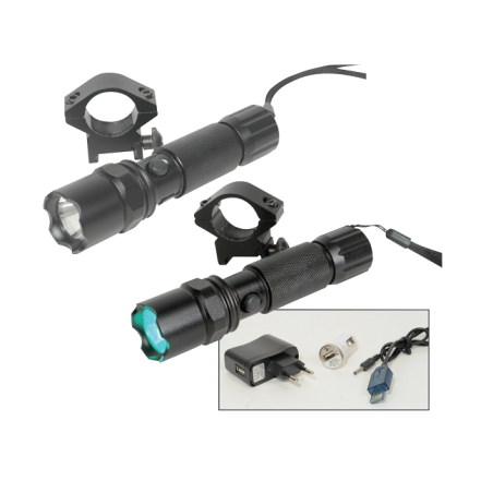 Flashligh white rechargeable (12V + 220V + 25,4mm mount + USB)